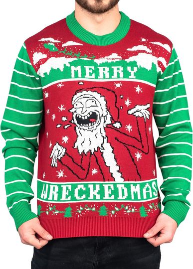 RIPP JUNC Rick and Rickandmorty Merry Wreckedmas Ugly Christmas Sweater