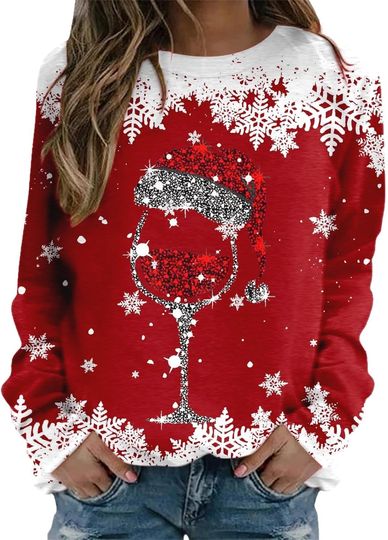 Ugly Christmas Sweaters for Women 2023 Xmas Christmas Sweatshirt Funny Ugly Christmas Sweater Crewneck Santa Party Pullover