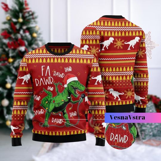 Dinosaur Sweater, Christmas Singing Dinosaur Sweater, Dinosaur Sweater Men, Dinosaur Sweater, Ugly Christmas Sweater Funny