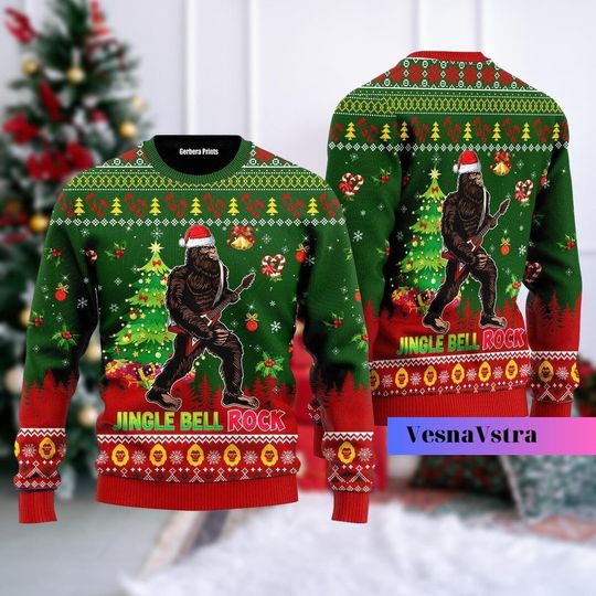 Discover Jingle Bell Rock Bigfoot Christmas Sweater, Bigfoot Christmas Sweater, Sasquatch Sweater, Big Foot Shirts, Bigfoot Lover Xmas Sweater