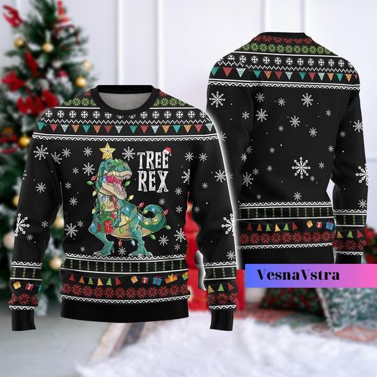 Tree Rex Christmas Sweater, Dinosaur Ugly Christmas Sweater, Holiday Sweater, Dinosaur Xmas Sweater, Dinosaur Sweater