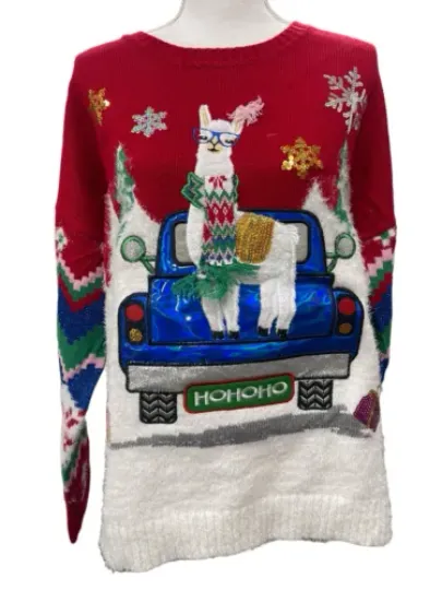 Llama in Truck Women’s Ugly Christmas Sweater by 33 Degrees NWT Choose Your Size
