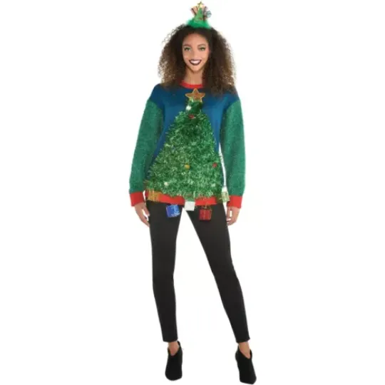 Discover 3D Tinsel Tree Ugly Christmas Sweater - Adult Size Small/Medium