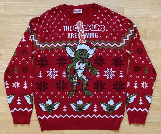 2XL 45" inch chest Gremlins Ugly Christmas Jumper Sweater Xmas Warner Bros XXL