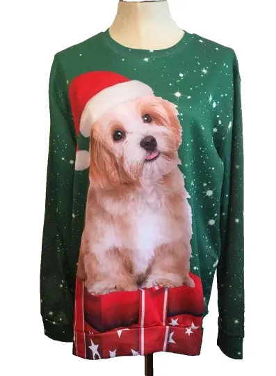 Discover Large Adult Dog Christmas Holiday New Green Crewneck Ugly Christmas Long Sleeve