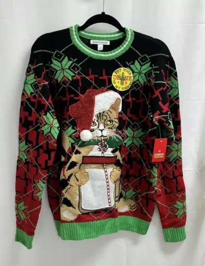 Discover Celebrate Together Ugly Christmas Sweater Men's Size Medium Red Green Cat