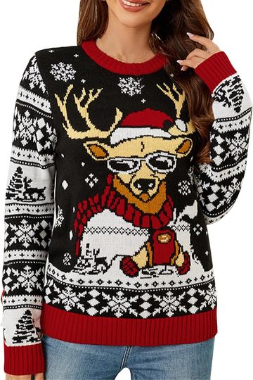 Christmas Sweaters for Women Round Neck Long Sleeve Sweater Trendy Loose Fit Tunic Oversized Knit Tops