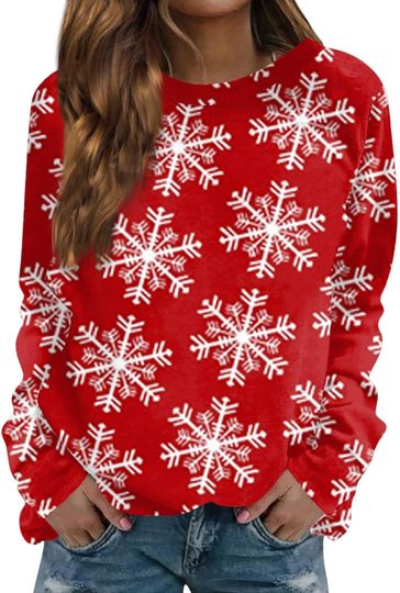 Christmas Sweaters,Christmas Sweater For Women 2024 Xmas Long Sleeve Sweatshirt Funny Graphic Festival Warm Pullover