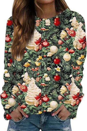 Plus Size Christmas Sweatshirt,Christmas Sweater For Women 2024 Xmas Long Sleeve Sweatshirt Funny Graphic Festival Pullover