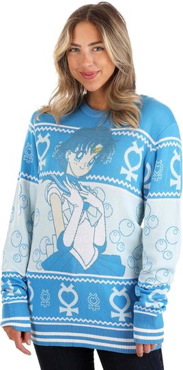 Discover Adult Sailor Mercury Ugly Christmas Sweater, Japanese Anime Holiday Xmas Crewneck, Festive Christmas Sweaters