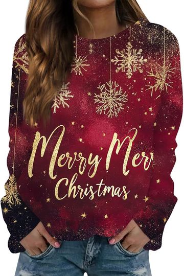 Ugly Sweater Women,Christmas Sweater For Women 2024 Xmas Long Sleeve Sweatshirt Graphic Festival Warm Pullover