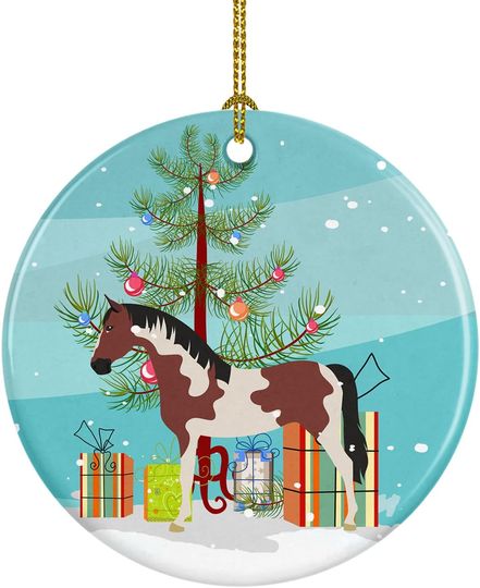 Caroline's Treasures Pinto Horse Christmas Ceramic Ornament, Teal Christmas Tree Hanging Decorations for Home Christmas Holiday, Party, Gift, 3 in, Multicolor