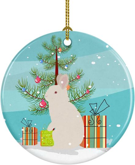 Caroline's Treasures New Zealand White Rabbit Christmas Ceramic Ornament, Teal Christmas Tree Hanging Decorations for Home Christmas Holiday, Party, Gift, 3 in, Multicolor
