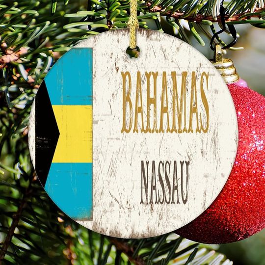 Discover Bahamas Capital City Nassau Christmas Ceramic Ornament Country Souvenir Vintage Rustic Ornament Xmas Present Xmas Tree Decorations Flat Circle Ceramic Ornament 3 Inch