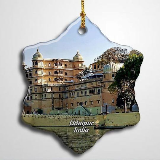 India City Udaipur Christmas Ceramic Ornament Xmas Tree Decor Souvenirs Double Sided Snowflake Porcelain Home Gifts