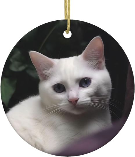 Discover White Cat Christmas Ornament 2023 Christmas Tree Hanging Ornament with Gold Ribbon Ceramic Ornaments for Xmas Holiday Decorations