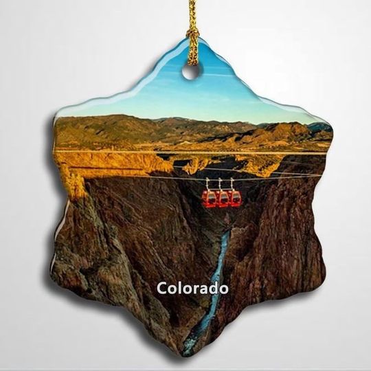 Discover Royal Gorge Bridge and Park City Colorado USA America Christmas Ceramic Ornament Xmas Tree Decor Souvenirs Double Sided Snowflake Porcelain Home Gifts