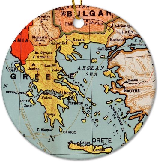 Discover Map Greece Christmas Ceramic Ornament Vintage Map Christmas Ornament 3 Inch Map of The World Vintage Car Hanging Ornament for Xmas Party Decorations