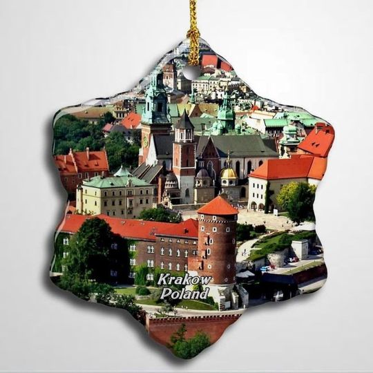 Discover Poland Krakow Wawel Castle Christmas Ceramic Ornament Xmas Tree Decor Souvenirs Double Sided Snowflake Porcelain Home Gifts