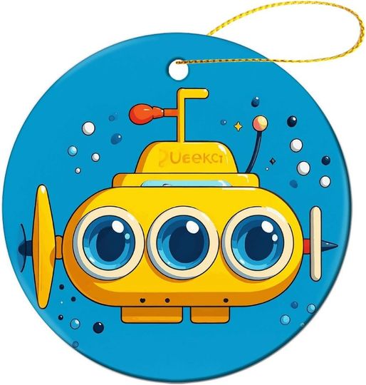 Discover Yellow Submarine Christmas Ornament Round Ceramic Ornaments for Christmas Tree Hanging Ornaments with Gold Ribbon Home Decoration 2024 Gifts for Christmas Tree Decorations