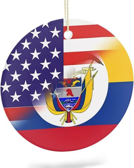 Discover U.S. Colombian Flag Printed Ceramic Round Christmas Hanging Ornaments Xmas Tree Decorations Gift for Men Women