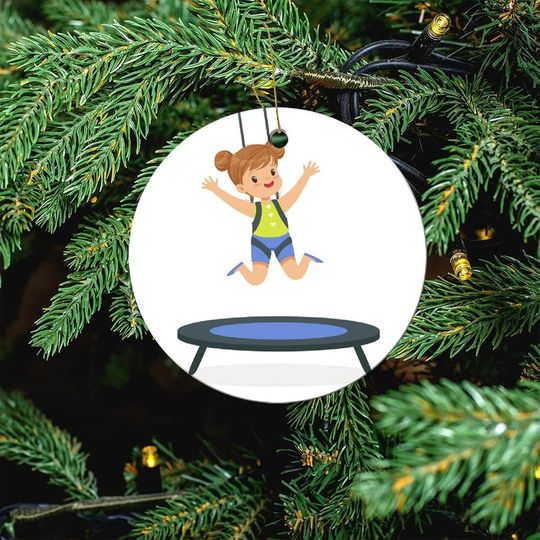 Discover Cute Little Girl Jumping on Trampoline Personalized Ceramic Christmas Ornaments Novelty for Kids Girls Boys Xmas Gifts Christmas Tree Decoration Keepsake Ornament