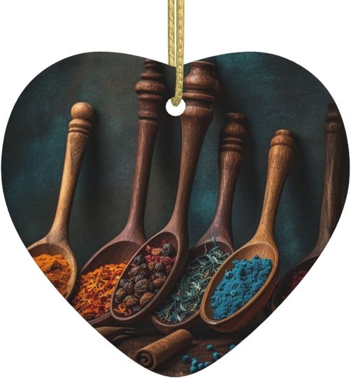 Discover Christmas Ornaments Christmas Tree Hanging Ornaments for Holiday Heart Ceramic Ornaments Crafts Pendants Christmas Tree Decorations Spices on Wooden Spoon Ornaments for Christmas Tree Xmas Decor