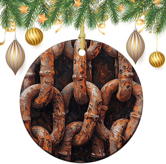 Discover Christmas Ornaments 2 Pcs Christmas Tree Ceramic Hanging for Christmas Tree Decorations Rusty Chain Pattern Christmas Ornaments with Gold Ribbon Porcelain Pendants for Xmas Party Decoration Hanging