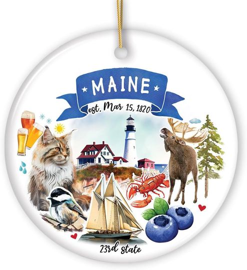 Discover Collectible Ceramic USA Souvenir Keepsakes - Artistic Maine State Themes and Landmarks Christmas Ornament