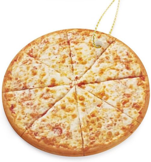 Discover Cheese Pizza Christmas Ornament, Funny Food Ornament, Cute Ornament for Kids, Unique Ceramic Circle Flat Ornament Keepsake for Christmas Tree, Holiday Decorations, Ideal