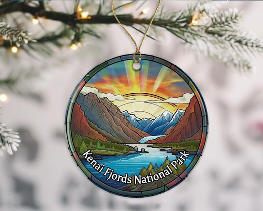 Kenai Fjords National Park Ornament, Stained Glass Look Ornament, National Parks Christmas Ornament, Keepsake Ornament, Travel Souvenirs, Christmas Ornament Ceramic Gift Printed on One Side