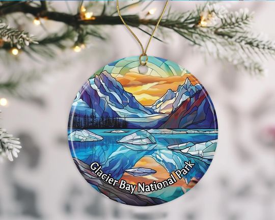 Discover Glacier Bay National Park Ornament, Stained Glass Look Ornament, National Parks Christmas Ornament, Keepsake Ornament, Travel Souvenirs, Christmas Ornament Ceramic Gift Printed on Both Sides