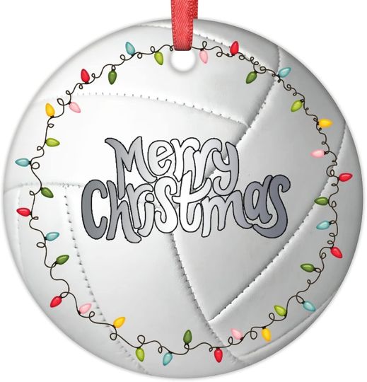 Volleyball Christmas Ornaments Sport Christmas Decorations for Tree Volleyball Lover Gift Ceramic Round Personalized Christmas Ornaments 2024 Keepsake Christmas Decor Holiday, 3 Inch