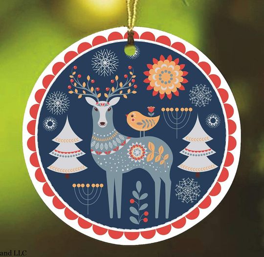 Discover Scandinavian Folk Deer Christmas Ornament, Ethnic Boho Tree Gift