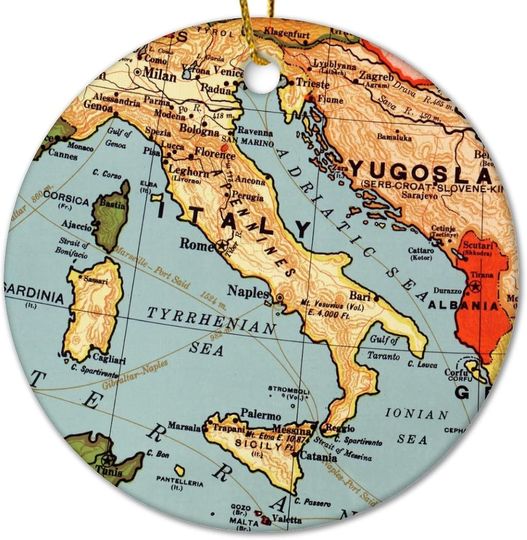 Discover Map Italy Christmas Ceramic Ornaments Travel Lover Christmas Hanging Ornaments Vintage Map Vintage Christmas Memrable Ornament Gift for Xmas Party Decorations 3 Inch