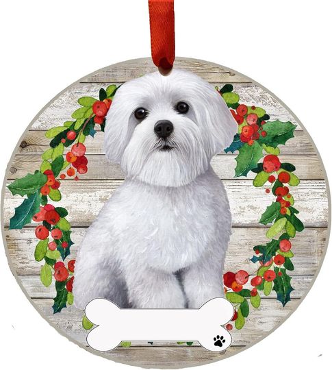 Discover E&S Imports Maltese Ornament - E&S Pets - DIY Personalizable - Dog Gifts - Ceramic Round Ornament with Glazed Finish - X-mas Decoration - Christmas Ornaments Craft Gifts - Ornaments for Pet Lovers