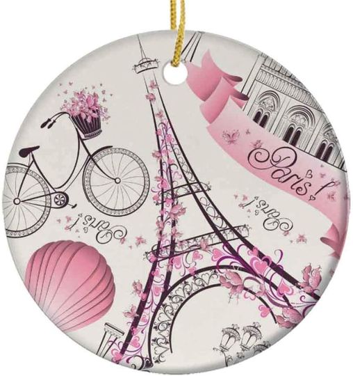 Discover Christmas Ornaments|Vintage Eiffel Tower Floral, Retro Paris Ceramic Ornament|Holiday Xmas Tree Decorations Ornament|Cute Ceramic 2.85in
