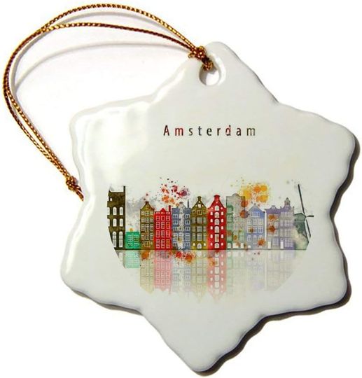 Discover Fhdang Decor Amsterdam Souvenirs Snowflake Porcelain Christmas Ornament Double-Sided Ceramic Ornament,3 Inch