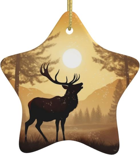 Discover Elk Artwork Printed Christmas Ornament Star Shape Ornament Ceramic Gift Ornament Porcelain Christmas Tree Ornament Decorations