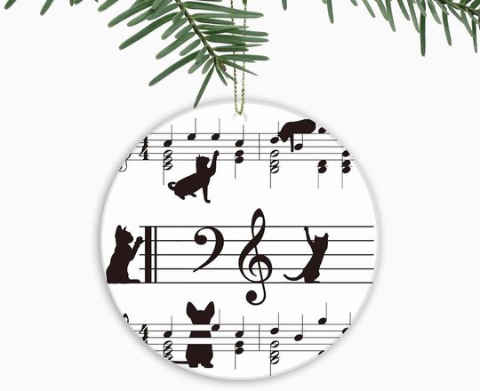 Cats Christmas Ornaments for Cat Mom,Pet Lover,Xmas Tree Hanging Ornaments Ceramic Keepsake,Music Cats