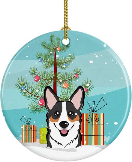 Discover Caroline's Treasures Christmas Tree and Tricolor Corgi Ceramic Ornament Christmas Tree Hanging Decorations for Home Christmas Holiday, Party, Gift, 3 in, Multicolor
