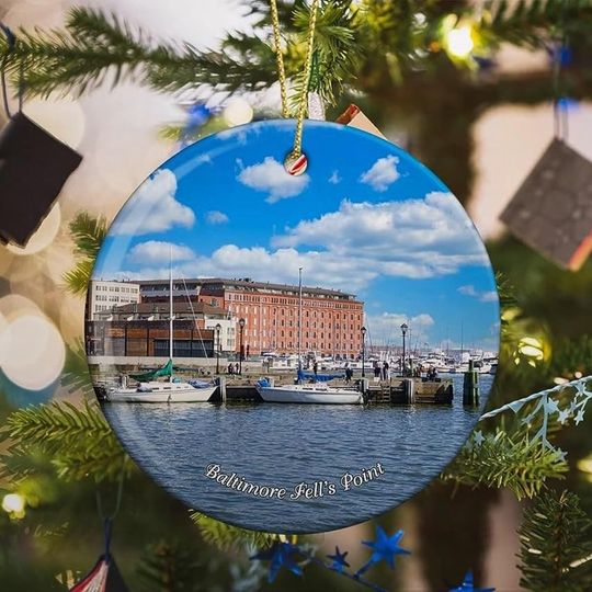 Maryland Baltimore Fell's Point USA America Christmas Ornaments for Tree Ceramic Pendant Double Sided Ornament Decor Xmas Gifts Interesting Porcelain Travel Souvenirs Memorial Gift for Boss Nurse