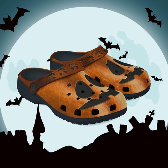 Discover Slip-On halloween pumpkin face Clogs, trick or treat, Rubber Sole Comfort Shoes, Halloween Costume, ghosts and ghouls, printed clogs