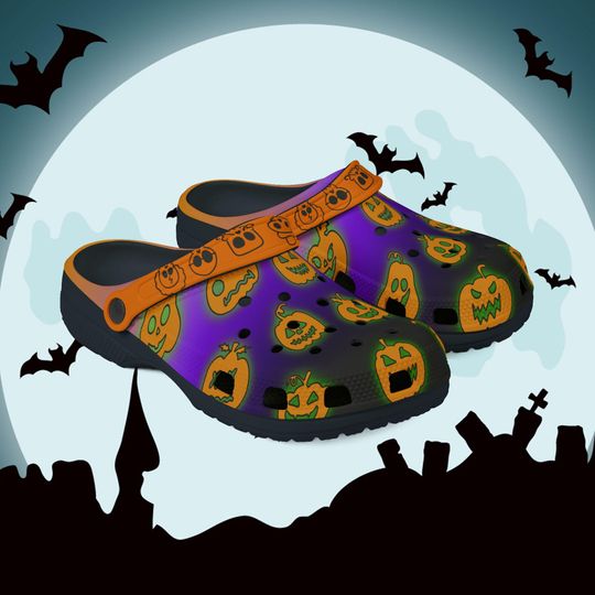 Discover Slip-On halloween pumpkins Clogs, trick or treat, Rubber Sole Comfort Shoes, Halloween Costume, ghosts and ghouls, printed clogs