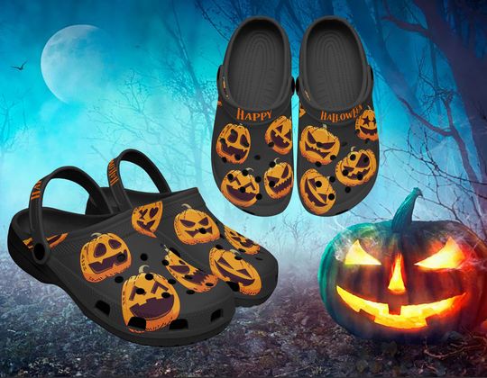 Jack O Lantern Print Halloween Fashion Slides Sandals Clogs Comfortable Clogs Spooky Creepy Pumpkin Fall ClogsTrick or Treat