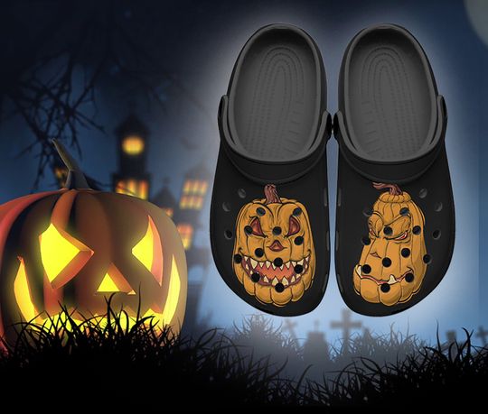 Jack O Lantern Print Halloween Fashion Slides Sandals Clogs Comfortable Clogs Spooky Creepy Pumpkin Fall Clogs