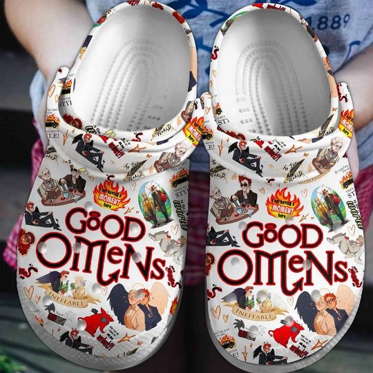 Halloween Good Omens Clogs, Angle And Devil Funny Sneakers, Good Omens Tv Series, Aziraphale And Crowley Sandals, Michael Sheen Merch