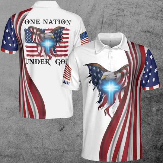 Customize Name One Nation Under God Eagle American Pride 4th Of July Independence 3D Polo Shirt