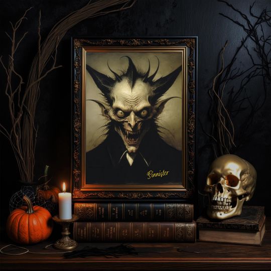 Discover Spooky Horror Halloween Poster Art Print, Scary Wall Art, Sinnister Monster Picture Painting, Halloween Unique Decoration, Gothic Home Decor