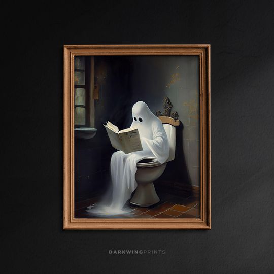 Discover Ghost on Toilet, Ghost in Bathroom Print, Dark Academia, Vintage Poster, Art Poster Print, Halloween Decoration, Gothic Victorian